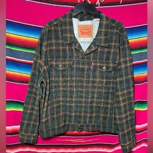 Levi’s Plaid Corduroy Trucker Jacket Size XL Green/Orange/ Blue